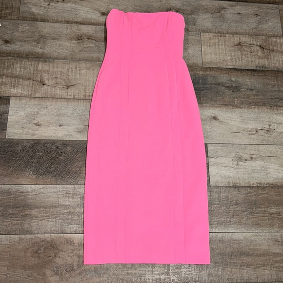 NWT A.L.C. Elizabeth strapless pink sheath midi dress in grapefruit - Picture 4 of 10